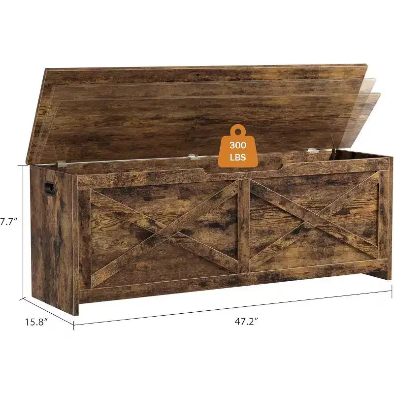 47.2 po Coffre de rangement, Banc de rangement en bois avec charnières de sécurité, Facile à monter, Grand banc à chaussures pour l'entrée, le salon, la chambre