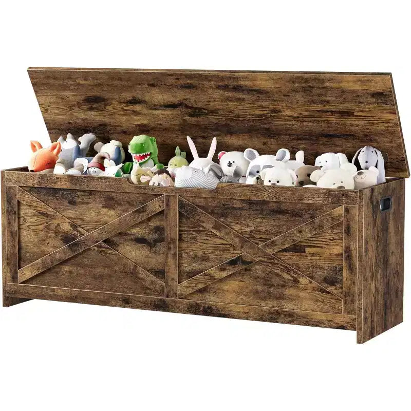 47.2 in Storage Chest, Wooden Storage Bench with Safety Hinges, Easy Assembly, Large Shoe Bench for Entryway, Living Room, Bedroom