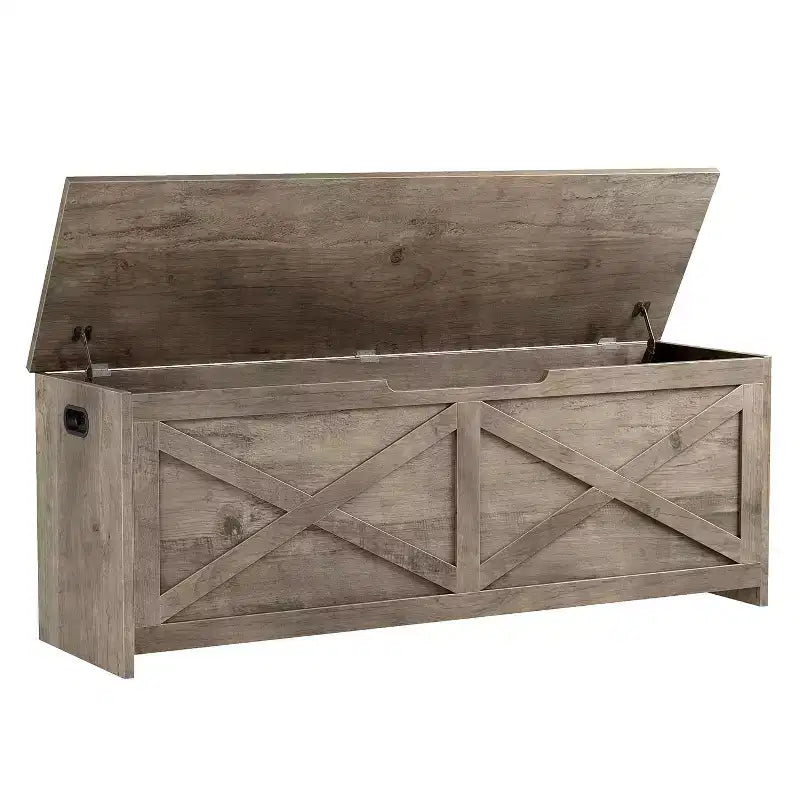 47.2 po Coffre de rangement, Banc de rangement en bois avec charnières de sécurité, Facile à monter, Grand banc à chaussures pour l'entrée, le salon, la chambre