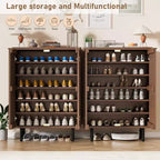 Meuble à chaussures en bois à 6 niveaux avec portes persiennes, étagère à chaussures étroite autoportante, meuble de rangement pour entrée, peut contenir 24 paires de chaussures, mobilier de couloir moderne.