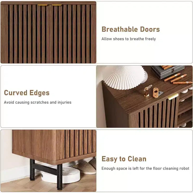 Meuble à chaussures en bois à 6 niveaux avec portes persiennes, étagère à chaussures étroite autoportante, meuble de rangement pour entrée, peut contenir 24 paires de chaussures, mobilier de couloir moderne.