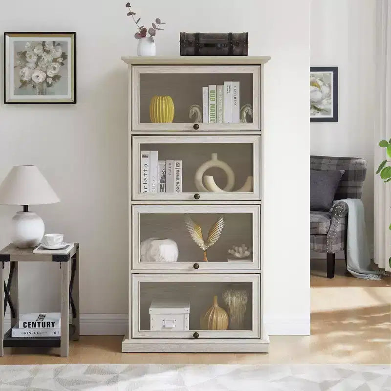 4 Tier Glass Display Cabinet for Living Room Stylish Storage Curio Cabinet with Flip Up Glass Doors Perfect Collectors Showcase Toy Figure Organizers