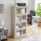 Meuble vitrine à 4 niveaux en verre pour salon, meuble de rangement élégant avec portes vitrées relevables, parfait pour collectionneurs, vitrine pour figurines et jouets.