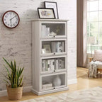 Meuble vitrine à 4 niveaux en verre pour salon, meuble de rangement élégant avec portes vitrées relevables, parfait pour collectionneurs, vitrine pour figurines et jouets.