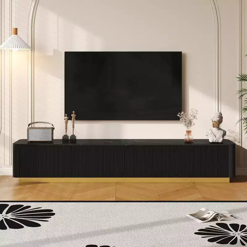 JVNOXK TV Stand for TVs up to 85 inches, Faux Marble Top Media Console with 4 Drawers, Gold Base Modern Living Room Entertainment Center, Black