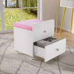 Chaise de coiffeuse Acekool avec tiroir de rangement, pouf en PU 44x38,5x44 cm avec roulettes verrouillables, siège de maquillage moderne pour chambre à coucher