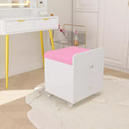 Chaise de coiffeuse Acekool avec tiroir de rangement, pouf en PU 44x38,5x44 cm avec roulettes verrouillables, siège de maquillage moderne pour chambre à coucher