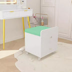 Chaise de coiffeuse Acekool avec tiroir de rangement, pouf en PU 44x38,5x44 cm avec roulettes verrouillables, siège de maquillage moderne pour chambre à coucher