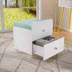 Chaise de coiffeuse Acekool avec tiroir de rangement, pouf en PU 44x38,5x44 cm avec roulettes verrouillables, siège de maquillage moderne pour chambre à coucher