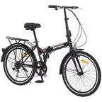 Vélo pliant de ville 24 pouces, cadre en acier, 7 vitesses, cadre en acier à haute résistance, freins en V