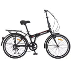 Vélo pliant de ville 24 pouces, cadre en acier, 7 vitesses, cadre en acier à haute résistance, freins en V