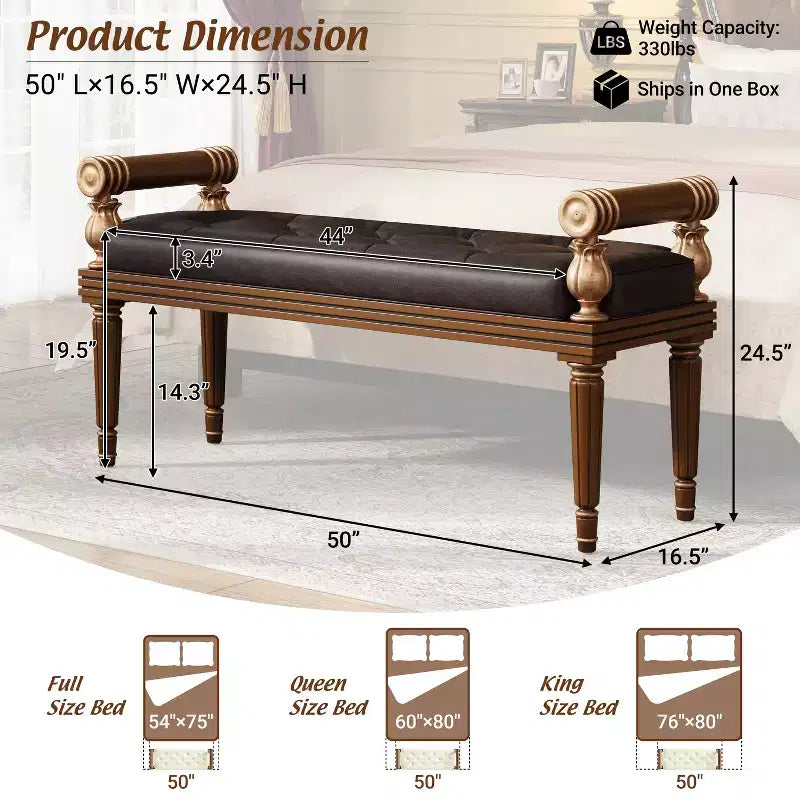 Banc capitonné en similicuir Christopher Knight Home Dana Mid-Century Modern en bois d'hévéa