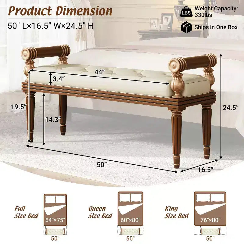 Banc capitonné en similicuir Christopher Knight Home Dana Mid-Century Modern en bois d'hévéa