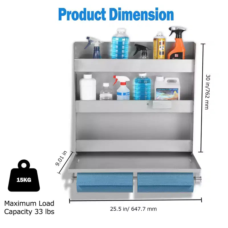 Armoire de rangement en aluminium 5052, armoire à outils murale à 3 niveaux avec table de travail rabattable et porte-serviettes en papier, conception peu encombrante, idéale