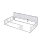 Lits de sol Montessori jumeaux modernes Okak avec armoires de rangement et ports USB, lit plateforme en bois pour chambre d'enfant, chambre à coucher