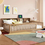 Lits de sol Montessori jumeaux modernes Okak avec armoires de rangement et ports USB, lit plateforme en bois pour chambre d'enfant, chambre à coucher