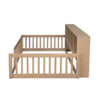 Lits de sol Montessori jumeaux modernes Okak avec armoires de rangement et ports USB, lit plateforme en bois pour chambre d'enfant, chambre à coucher
