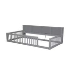 Lits de sol Montessori jumeaux modernes Okak avec armoires de rangement et ports USB, lit plateforme en bois pour chambre d'enfant, chambre à coucher