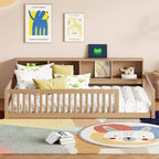 Okak Modern Twin Size Montessori Floor Beds with Storage Cabinets & USB Ports,Wooden Platform Bed for Kids Room,Bedroom