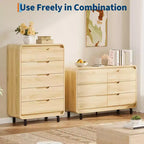 Commode à 5 tiroirs pour chambre à coucher, commode moderne haute de 122 cm en bois avec grand rangement en bois, commode pour salon, couloir, couleur naturelle
