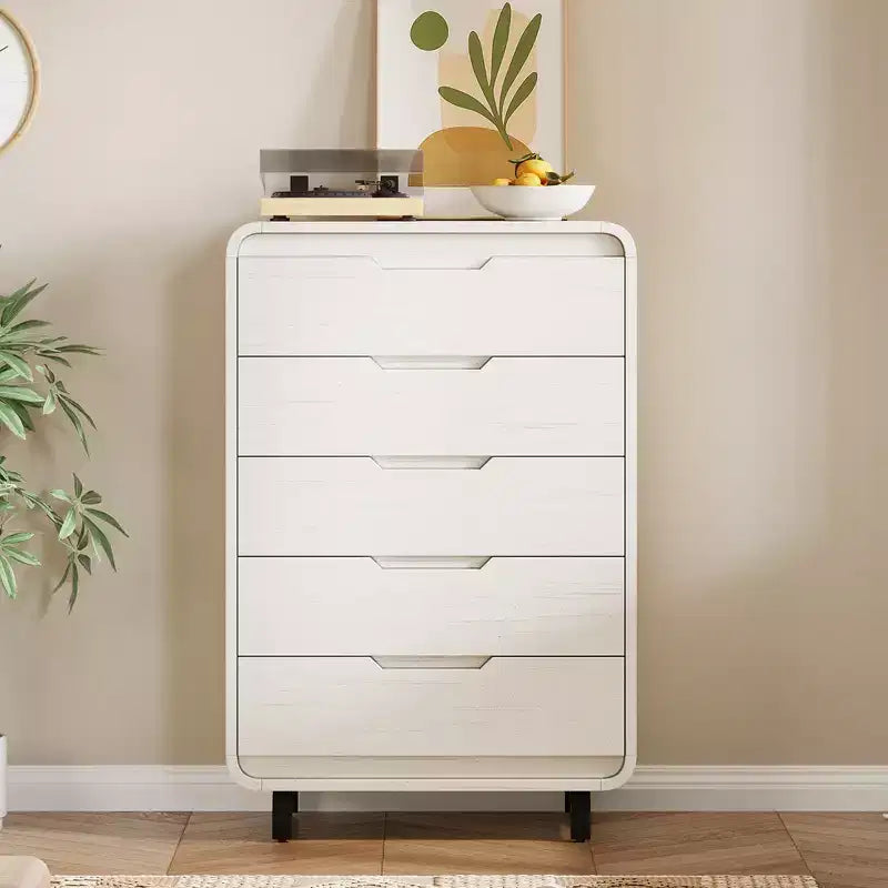 Commode à 5 tiroirs pour chambre à coucher, commode moderne haute de 122 cm en bois avec grand rangement en bois, commode pour salon, couloir, couleur naturelle