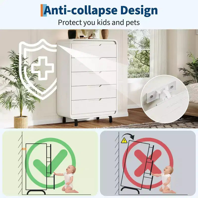 Commode à 5 tiroirs pour chambre à coucher, commode moderne haute de 122 cm en bois avec grand rangement en bois, commode pour salon, couloir, couleur naturelle