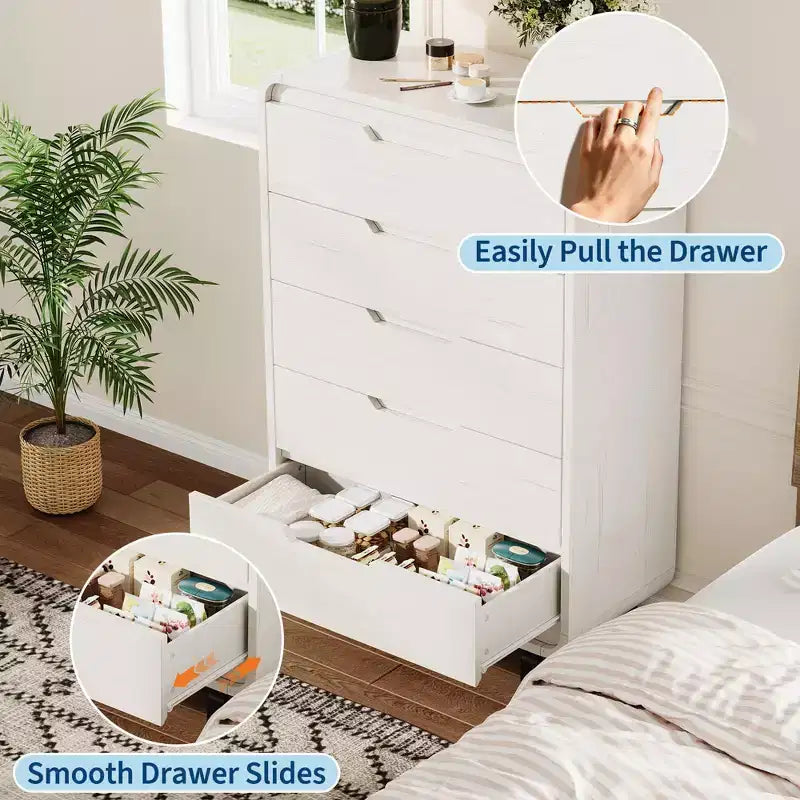 Commode à 5 tiroirs pour chambre à coucher, commode moderne haute de 122 cm en bois avec grand rangement en bois, commode pour salon, couloir, couleur naturelle