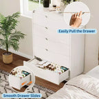 Commode à 5 tiroirs pour chambre à coucher, commode moderne haute de 122 cm en bois avec grand rangement en bois, commode pour salon, couloir, couleur naturelle