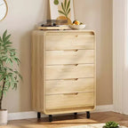 Commode à 5 tiroirs pour chambre à coucher, commode moderne haute de 122 cm en bois avec grand rangement en bois, commode pour salon, couloir, couleur naturelle