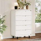 Commode à 5 tiroirs pour chambre à coucher, commode moderne haute de 122 cm en bois avec grand rangement en bois, commode pour salon, couloir, couleur naturelle