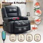 Fauteuil Inclinable à Bascule pour Adultes avec Massage Vibrant et Chauffant, Fauteuil Inclinable Glider à Bascule Pivotant à 360°, Fauteuil Paresseux Manuel Extra Large
