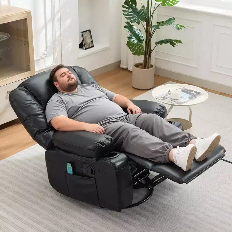 Fauteuil Inclinable à Bascule pour Adultes avec Massage Vibrant et Chauffant, Fauteuil Inclinable Glider à Bascule Pivotant à 360°, Fauteuil Paresseux Manuel Extra Large