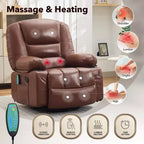Fauteuil Inclinable à Bascule pour Adultes avec Massage Vibrant et Chauffant, Fauteuil Inclinable Glider à Bascule Pivotant à 360°, Fauteuil Paresseux Manuel Extra Large