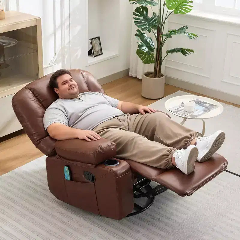 Fauteuil Inclinable à Bascule pour Adultes avec Massage Vibrant et Chauffant, Fauteuil Inclinable Glider à Bascule Pivotant à 360°, Fauteuil Paresseux Manuel Extra Large