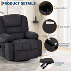 Fauteuil Inclinable à Bascule pour Adultes avec Massage Vibrant et Chauffant, Fauteuil Inclinable Glider à Bascule Pivotant à 360°, Fauteuil Paresseux Manuel Extra Large