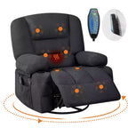 Fauteuil Inclinable à Bascule pour Adultes avec Massage Vibrant et Chauffant, Fauteuil Inclinable Glider à Bascule Pivotant à 360°, Fauteuil Paresseux Manuel Extra Large
