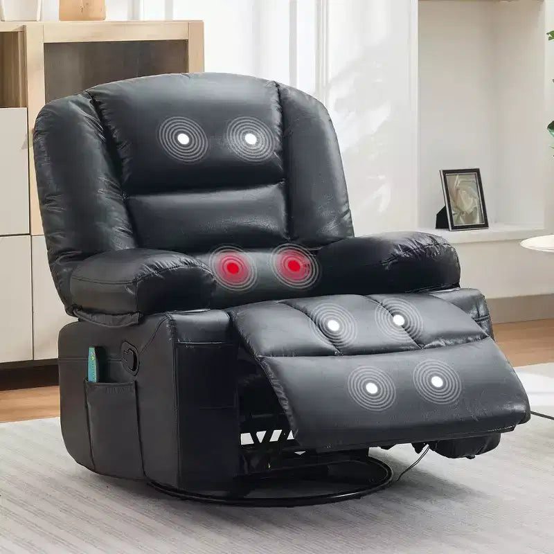 Fauteuil Inclinable à Bascule pour Adultes avec Massage Vibrant et Chauffant, Fauteuil Inclinable Glider à Bascule Pivotant à 360°, Fauteuil Paresseux Manuel Extra Large