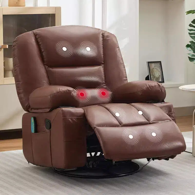 Fauteuil Inclinable à Bascule pour Adultes avec Massage Vibrant et Chauffant, Fauteuil Inclinable Glider à Bascule Pivotant à 360°, Fauteuil Paresseux Manuel Extra Large
