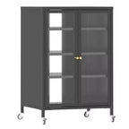 Meuble de rangement média VIYET 36 avec roulettes - 4 étagères en verre réglables et porte verrouillable, meuble TV AV en acier robuste pour salon, noir