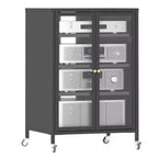 Meuble de rangement média VIYET 36 avec roulettes - 4 étagères en verre réglables et porte verrouillable, meuble TV AV en acier robuste pour salon, noir