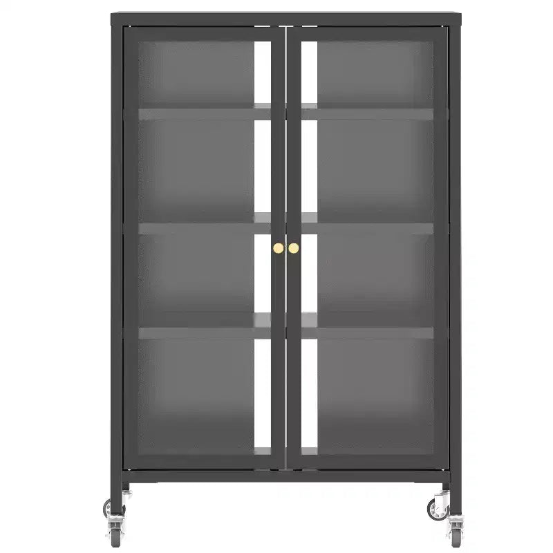 Meuble de rangement média VIYET 36 avec roulettes - 4 étagères en verre réglables et porte verrouillable, meuble TV AV en acier robuste pour salon, noir