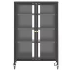 Meuble de rangement média VIYET 36 avec roulettes - 4 étagères en verre réglables et porte verrouillable, meuble TV AV en acier robuste pour salon, noir