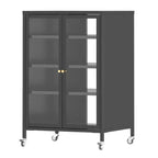 Meuble de rangement média VIYET 36 avec roulettes - 4 étagères en verre réglables et porte verrouillable, meuble TV AV en acier robuste pour salon, noir