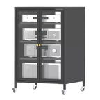 Meuble de rangement média VIYET 36 avec roulettes - 4 étagères en verre réglables et porte verrouillable, meuble TV AV en acier robuste pour salon, noir