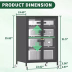 Meuble de rangement média VIYET 36 avec roulettes - 4 étagères en verre réglables et porte verrouillable, meuble TV AV en acier robuste pour salon, noir