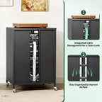 Meuble de rangement média VIYET 36 avec roulettes - 4 étagères en verre réglables et porte verrouillable, meuble TV AV en acier robuste pour salon, noir