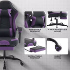 Chaise de jeu MAYEERTY, chaise d'ordinateur ergonomique avec repose-pieds et support lombaire massant, chaise de jeu vidéo pivotante réglable en hauteur Violet Noir