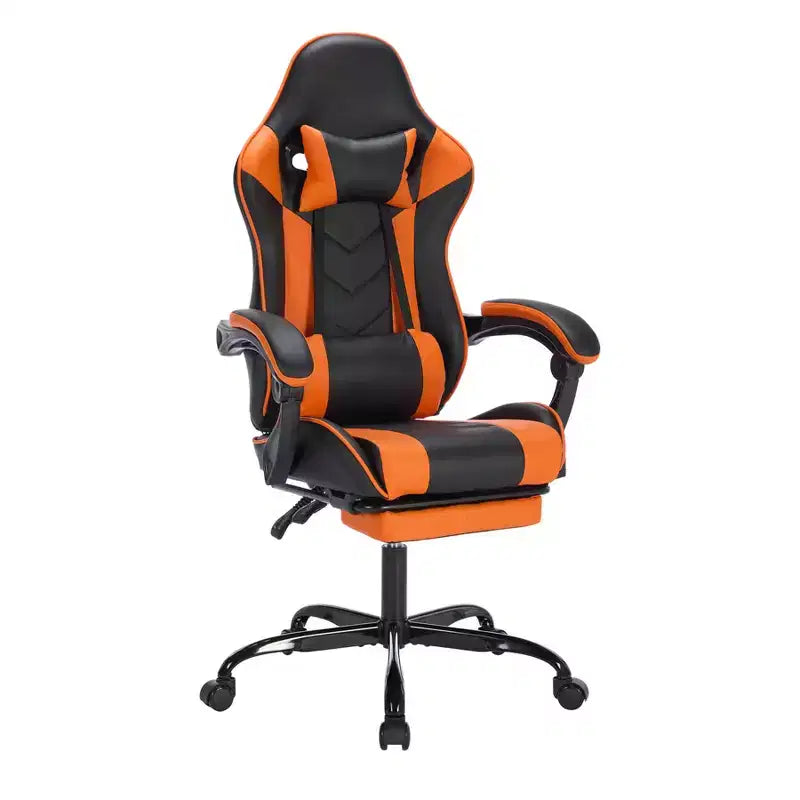 Chaise de jeu MAYEERTY avec repose-pieds, chaise d'ordinateur ergonomique avec appui-tête et support lombaire, chaises de jeu vidéo réglables en hauteur Noir Orange