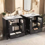 Ensemble de meuble-lavabo de salle de bain en bois de 60 pouces avec double vasque, grand meuble de salle de bain autoportant avec tiroir