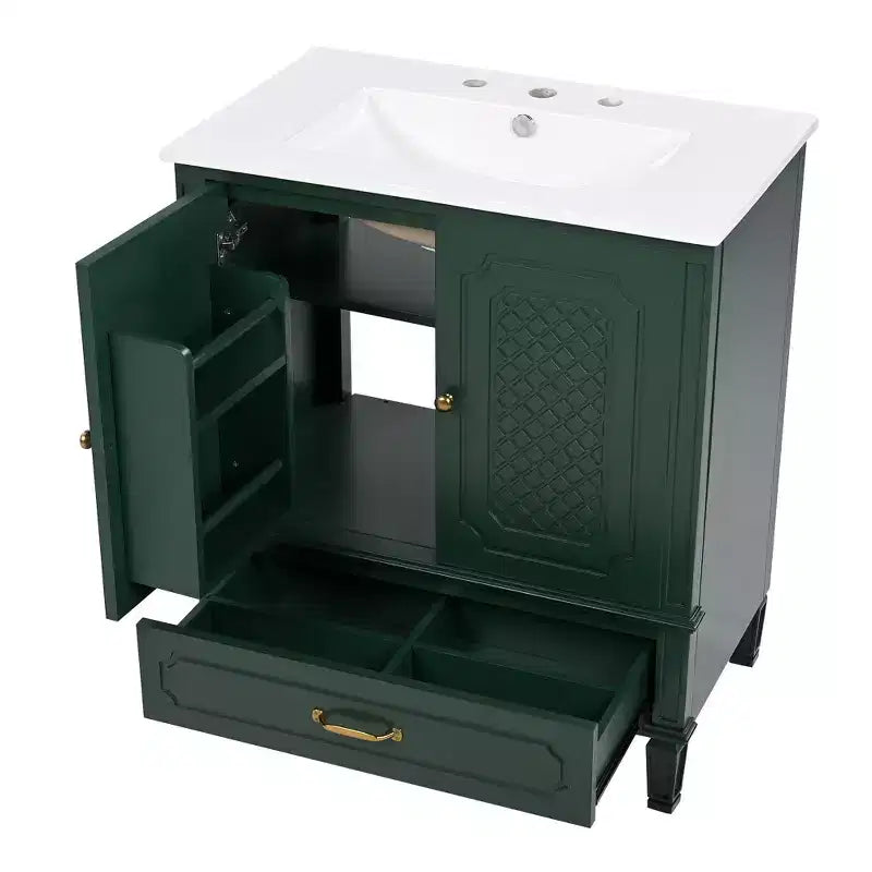 Ensemble de meuble-lavabo de salle de bain en bois de 60 pouces avec double vasque, grand meuble de salle de bain autoportant avec tiroir